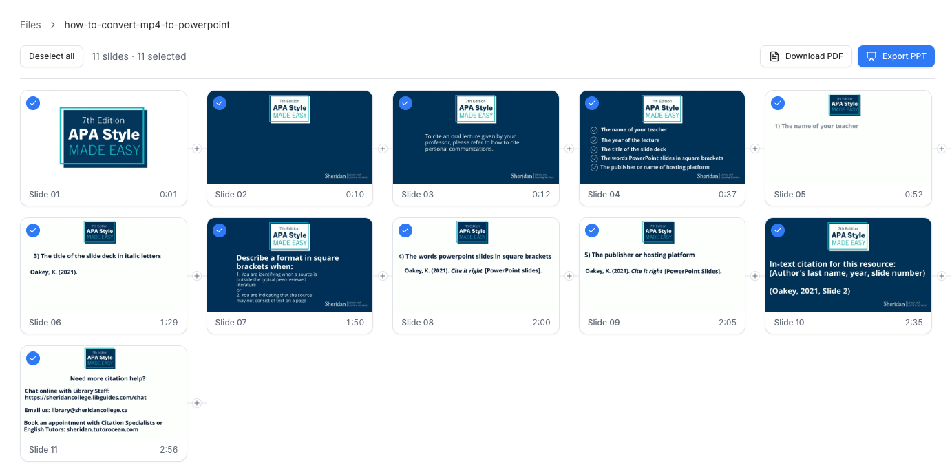 Slide list after inserting a missing presentation frame
