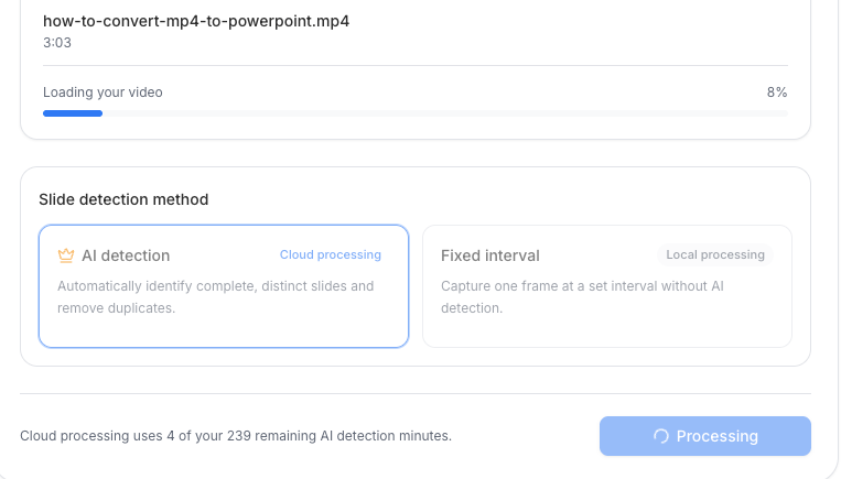 AI detection loading the MP4