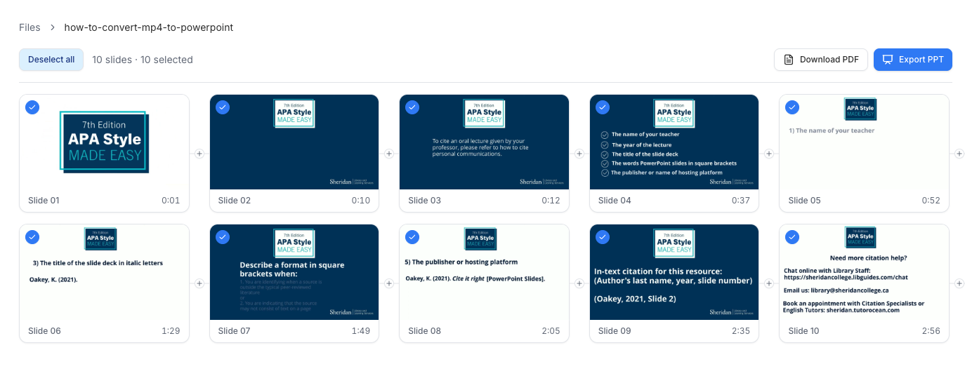 Ten slides found by AI detection before manual fine-tuning