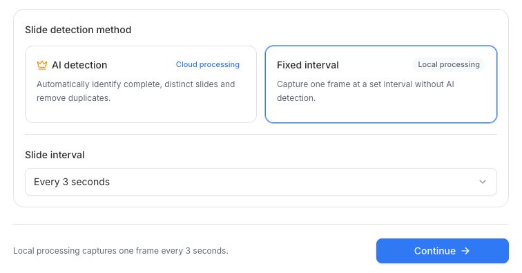 Fixed interval local processing selected at every 3 seconds