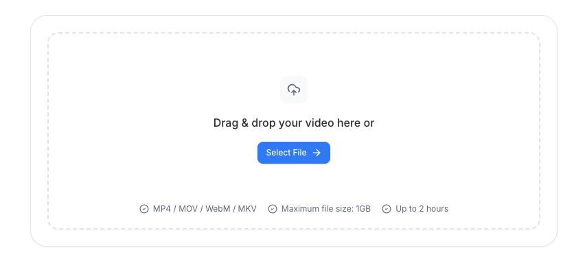 Video to Slides upload dropzone for selecting an MP4 file