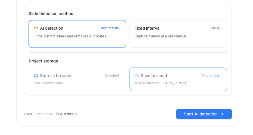 AI detection and cloud storage selected for the ten-minute presentation task