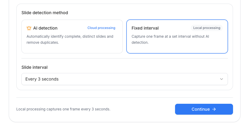 Fixed interval processing set to capture the training video every three seconds