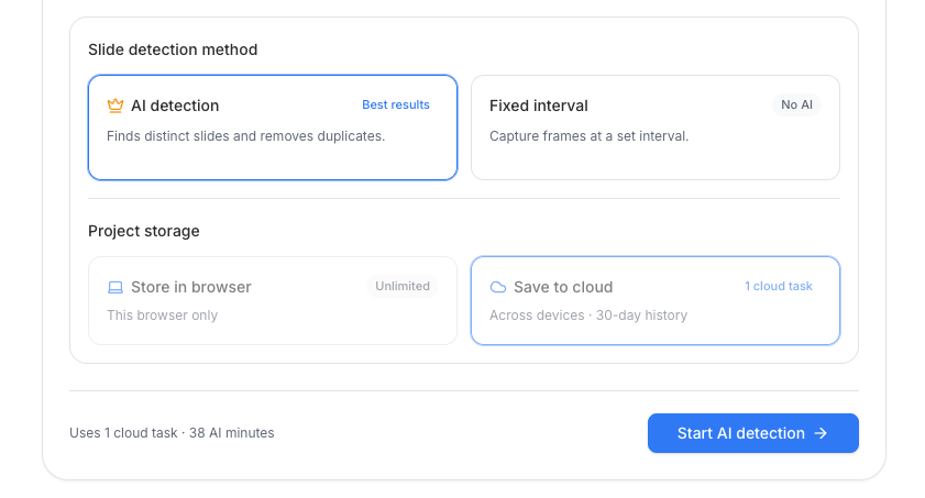 AI detection selected for the 38-minute webinar task