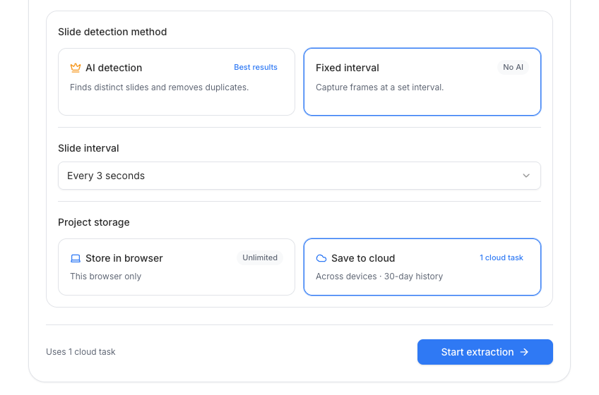 Fixed interval detection set to capture the webinar every three seconds