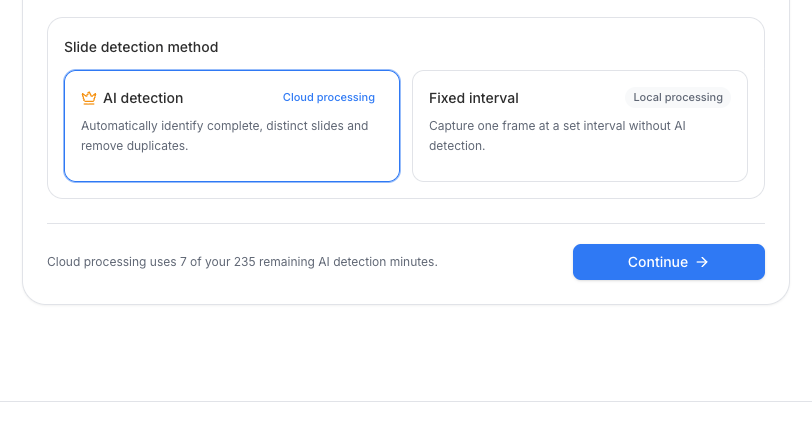 AI slide detection selected for the YouTube video