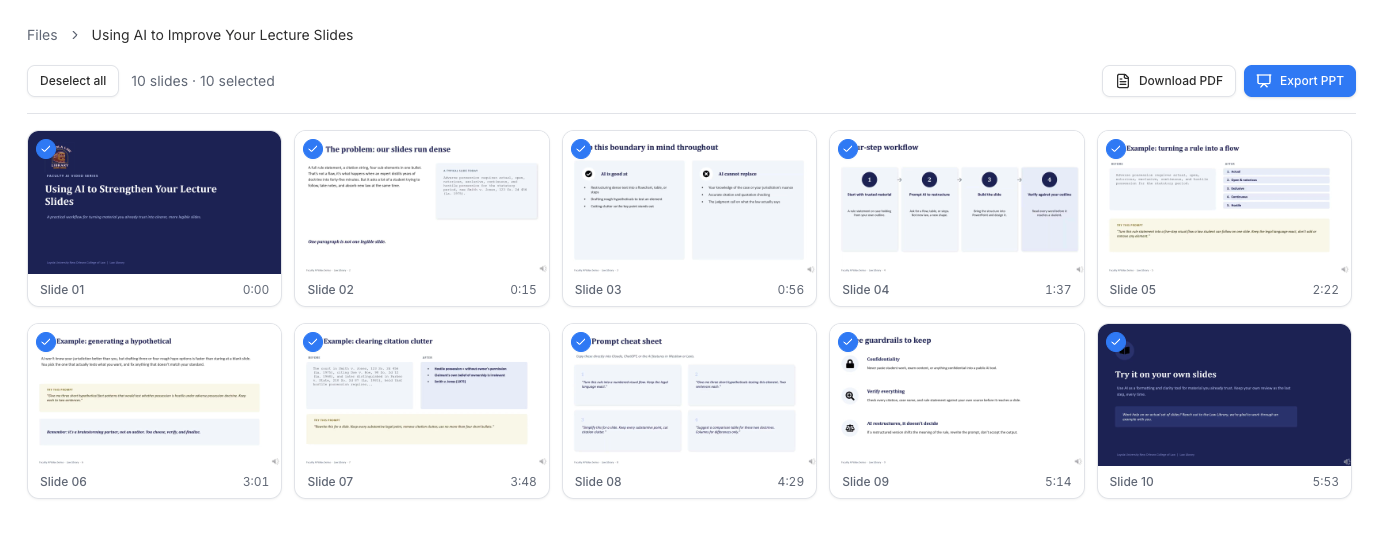 Ten presentation slides found by AI detection